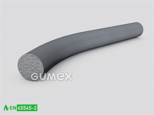 Rundes mikroporöses Silikonprofil, 18,2mm, Dichte 450 kg/m3, EN 45545-2, -60°C/+230°C, grau, 